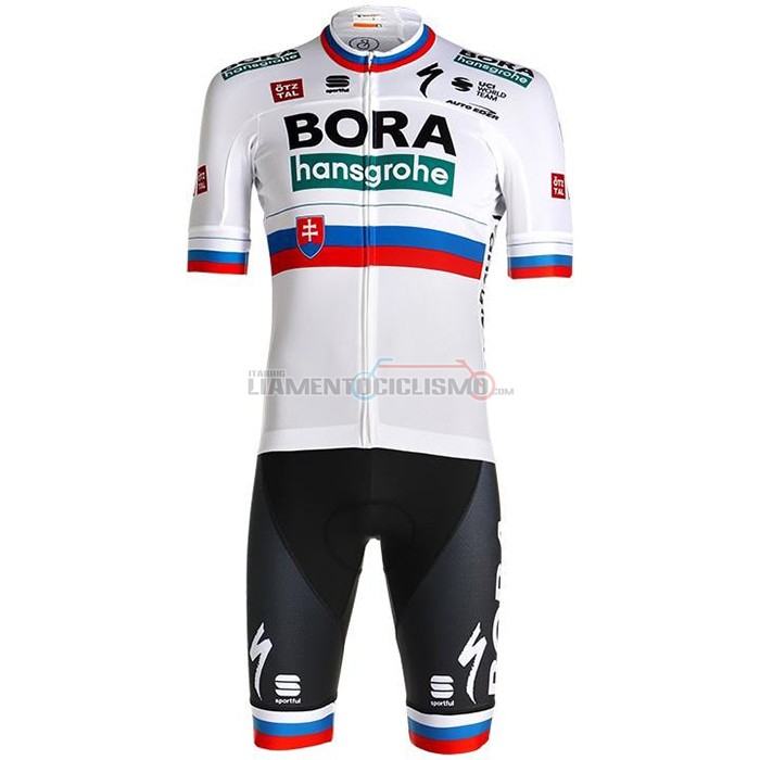 Abbigliamento Ciclismo Bora Campione Belgio Manica Corta 2021 Bianco